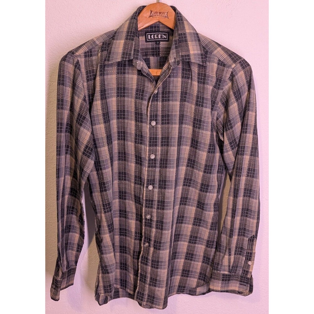 Loren Scott Men's Plaid Button Shirt Size 15 1/2 M Medium Gray Black (863m)
